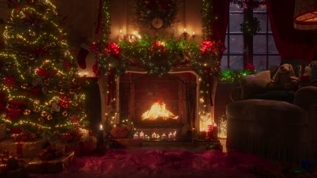 Christmas living room with fireplace live wallpaper