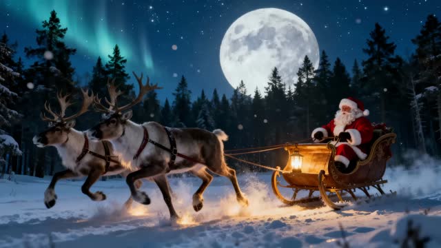 Santa Claus sleigh under full moon live wallpaper