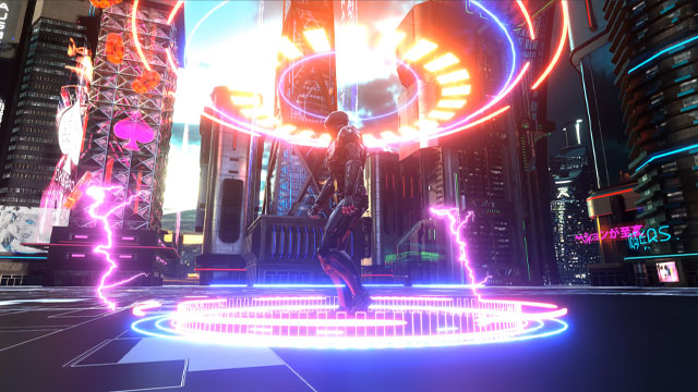 Cyberpunk stage with glowing rings live wallpaper