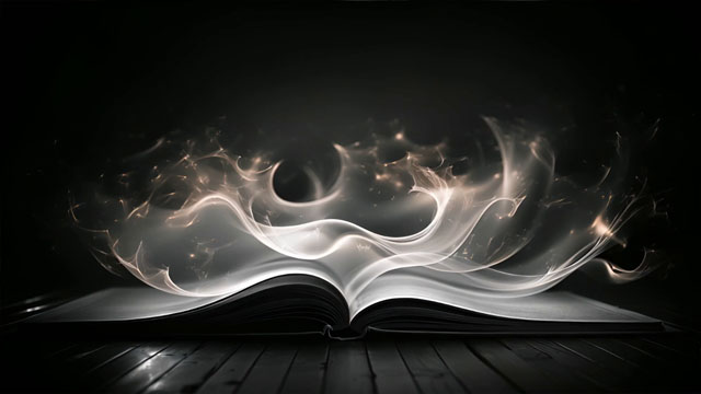 Open book releasing ethereal light and smoke live wallpaper