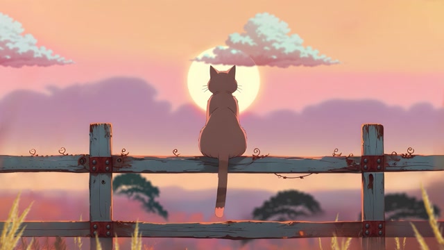 Sunset Serenity with a Cat live wallpaper