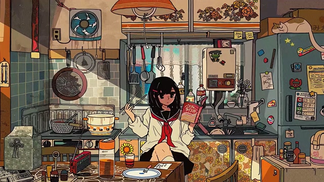 Cozy Kitchen Vibes: Anime Aesthetic live wallpaper