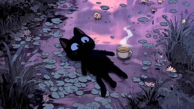 Dreamy Cat by the Pond live wallpaper