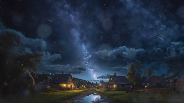 Starry Night Over Quiet Village live wallpaper