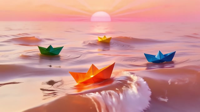 Colorful Paper Boats at Sunset live wallpaper