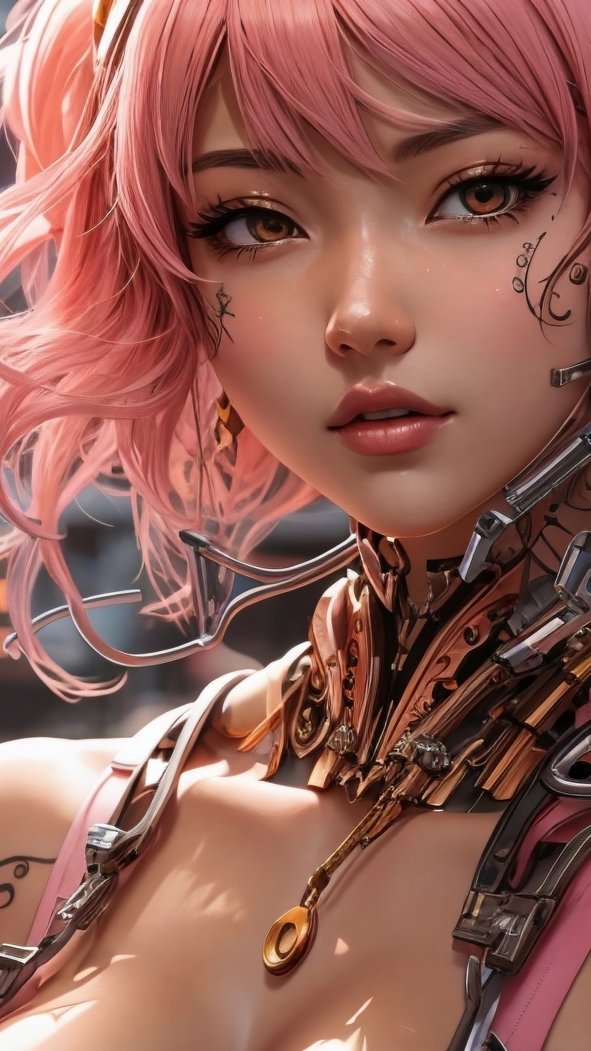 Cyberpunk Beauty Amidst Cherry Blossoms Backiee