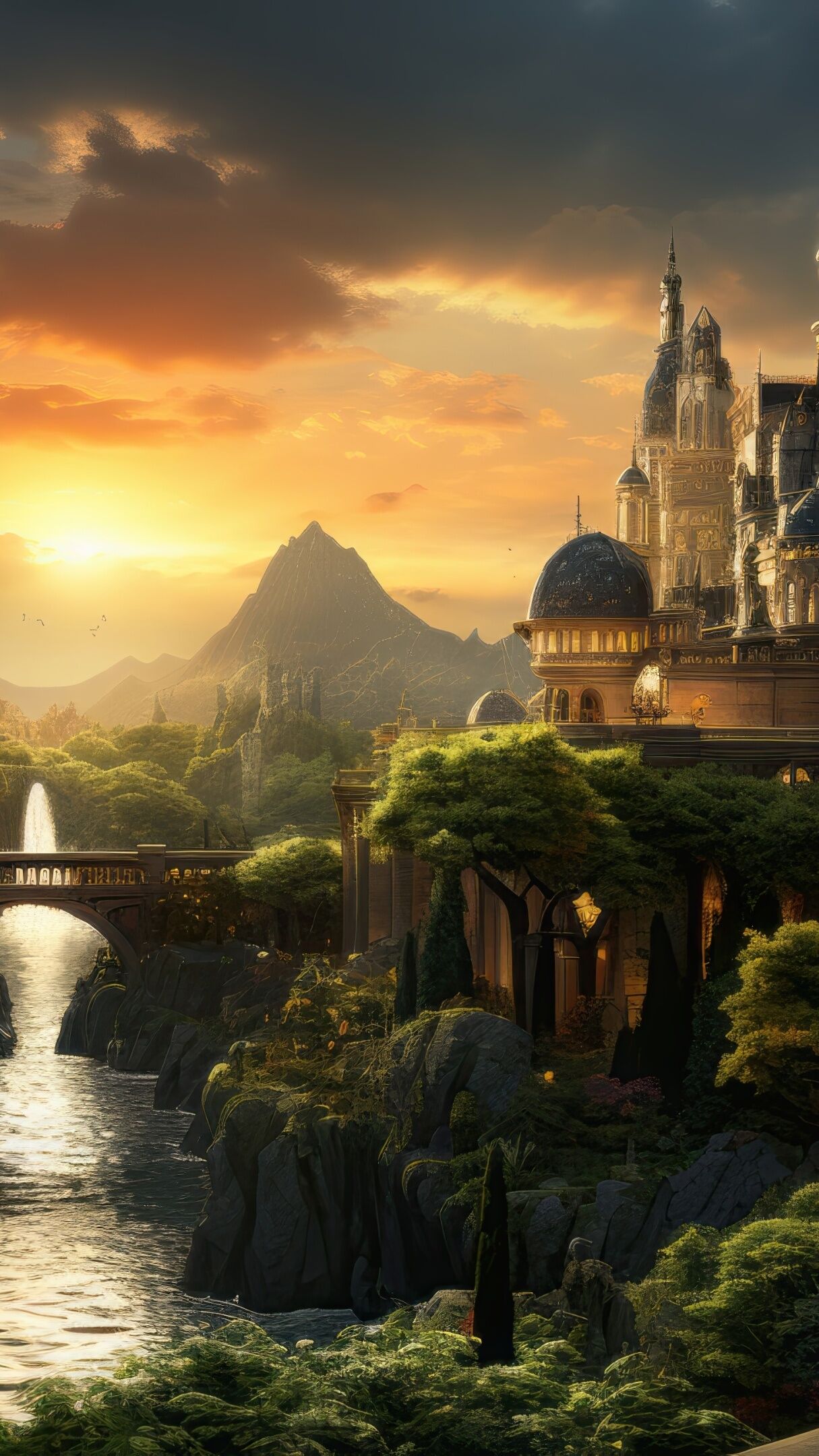 Majestic Fantasy Castle at Sunset in 4K - backiee