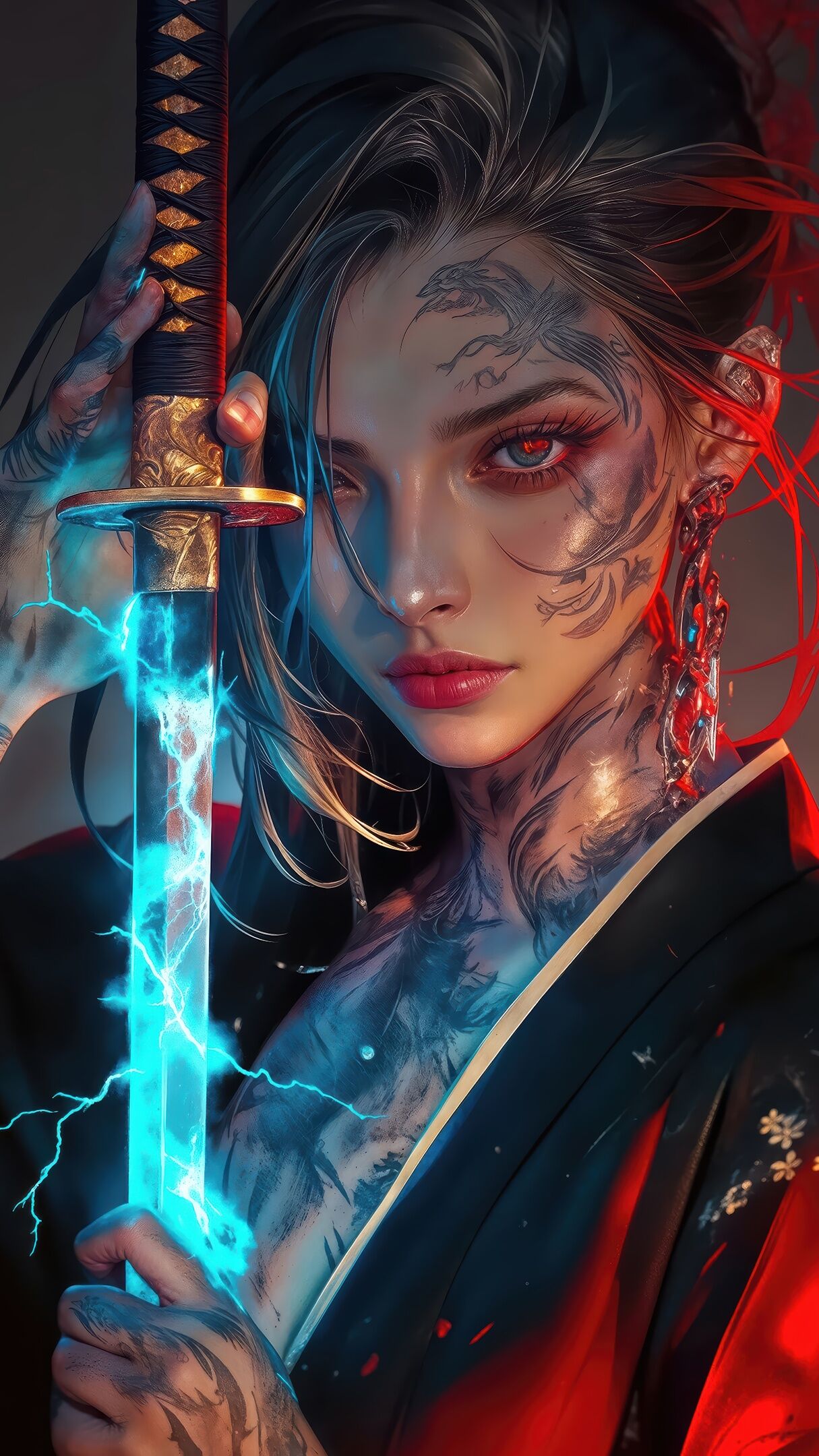 Female Warrior with Glowing Sword in Hand - backiee