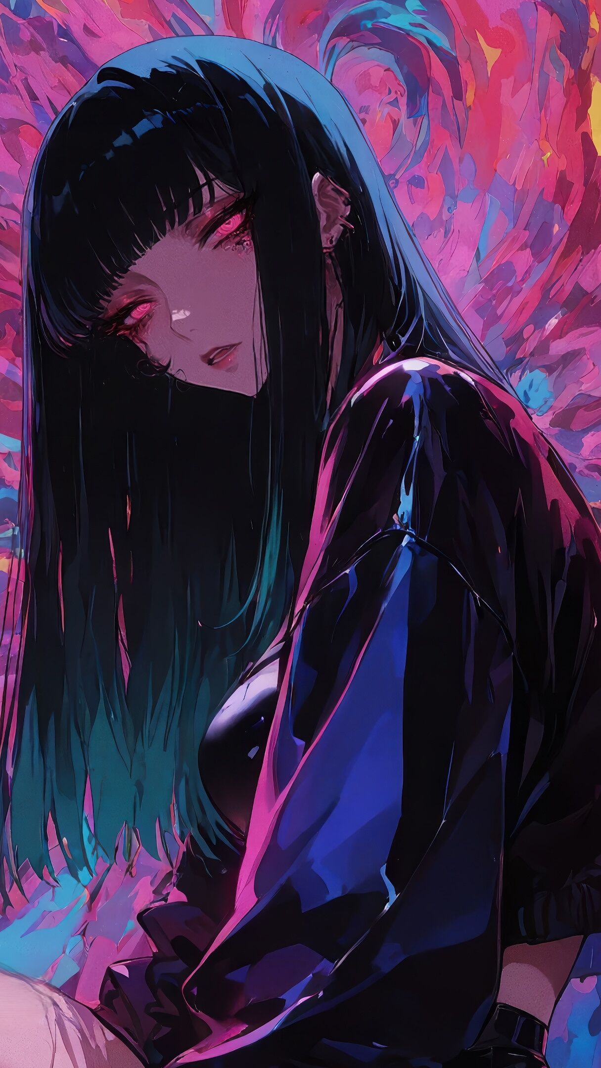 Vibrant Anime Girl Surrounded by Colorful Chaos - backiee