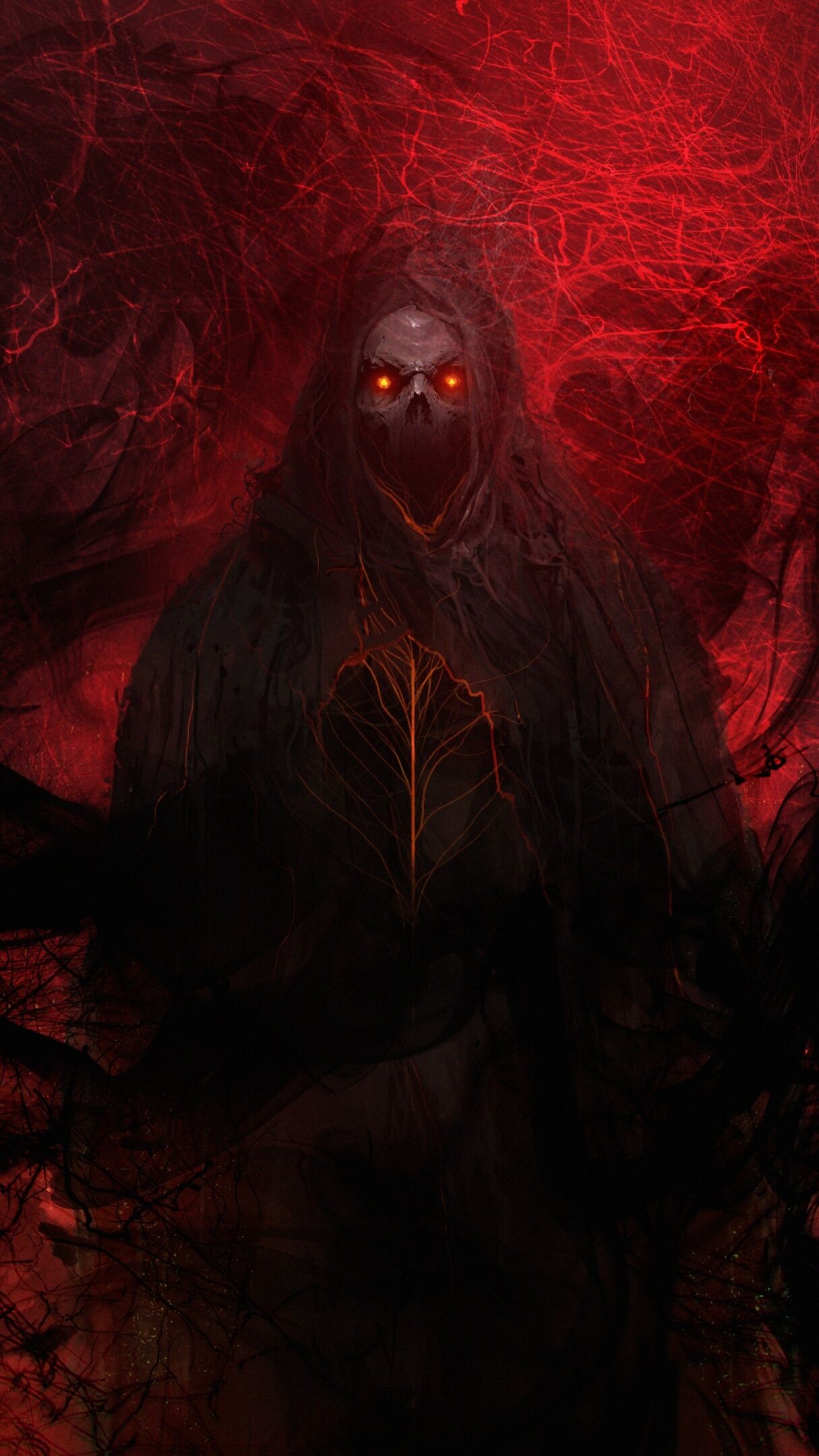 Crimson Reaper of the Abyss in Dark Fantasy Shadows - backiee