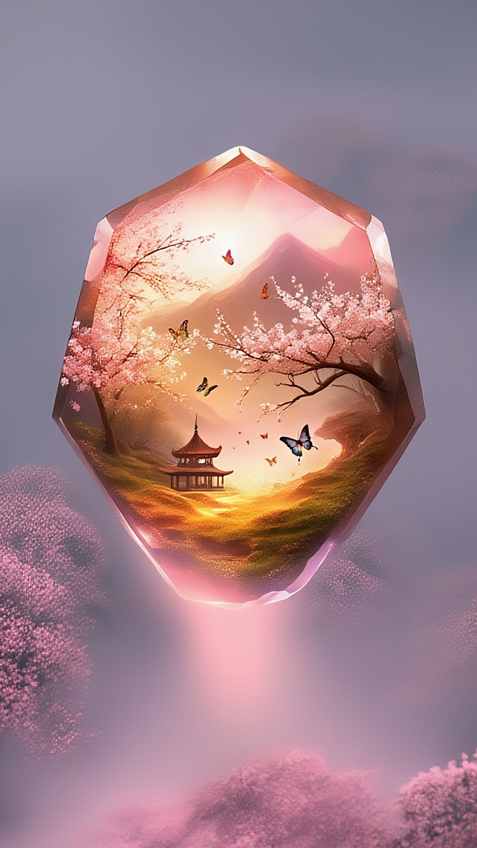 Cherry Blossom Gem Sanctuary in Misty Oriental Dreamscape backiee