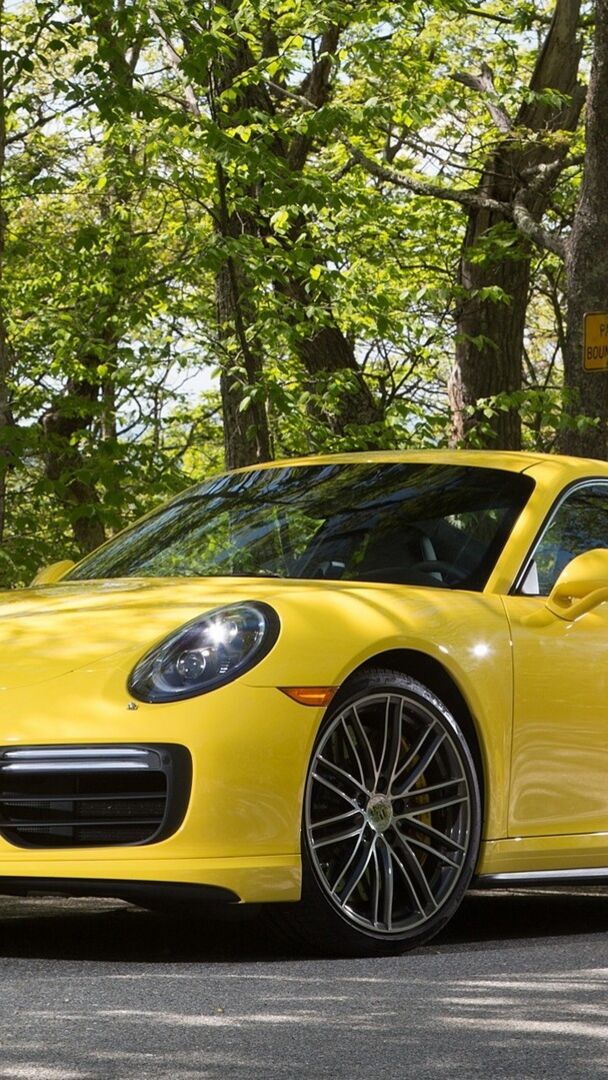 Yellow Porsche Turbo S In Forest Setting Backiee