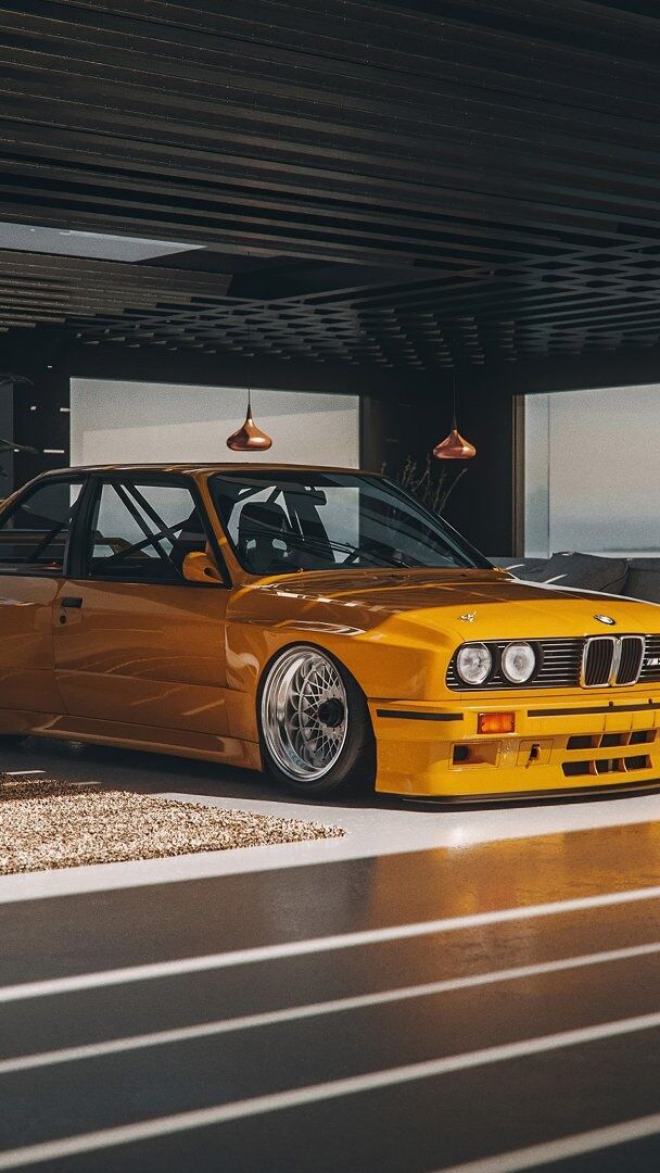 Golden Classic BMW E30 in Modern Setting - backiee