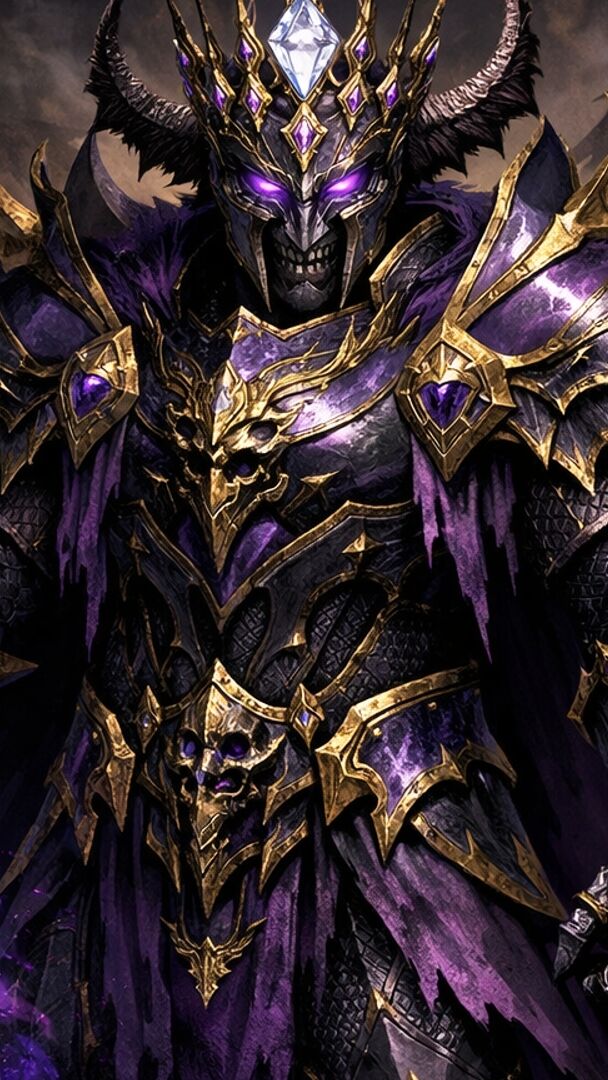Crowned Demon King in Purple Armour with Winged Shadowed Majesty - backiee