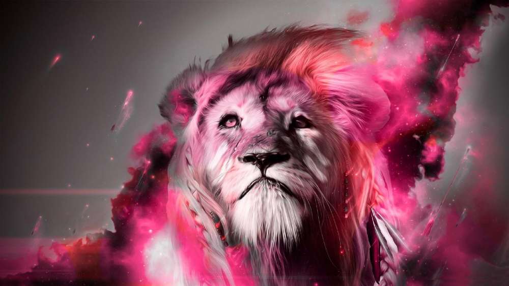 Majestic Pink Flame Lion wallpaper