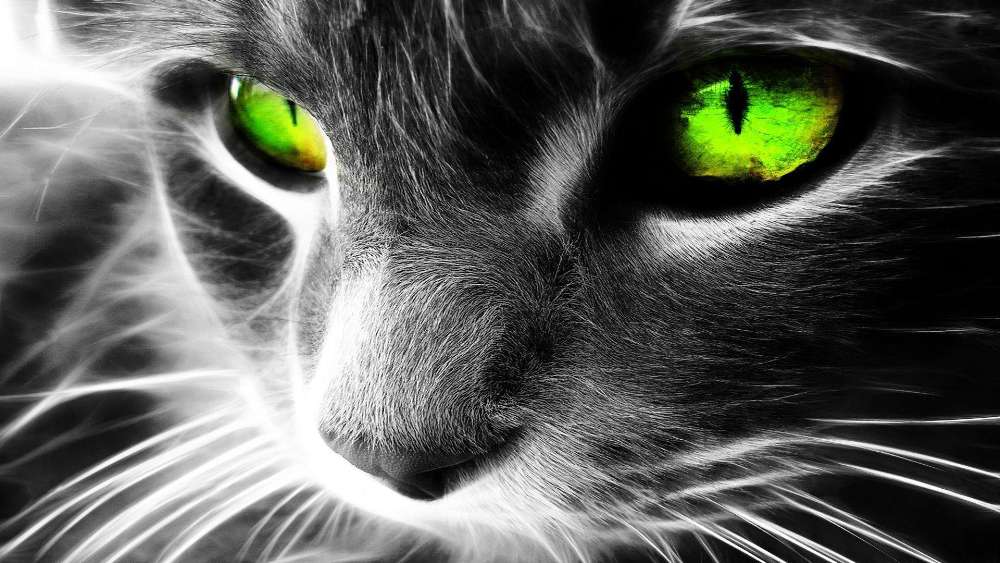 Gray cat with green eyes wallpaper