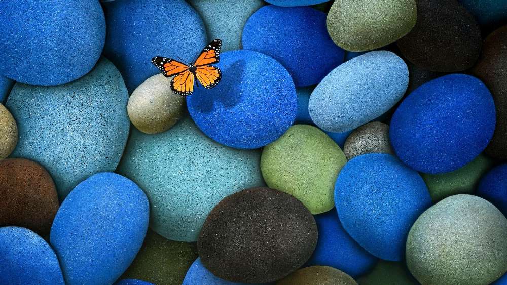 Butterfly and blue stones wallpaper
