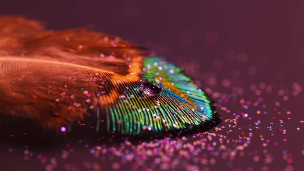 Drop on a feather - Macro photography wallpaper