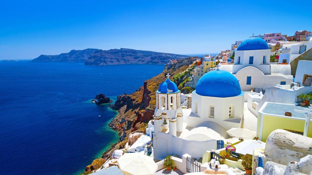 Iconic cityscape of Santorini wallpaper