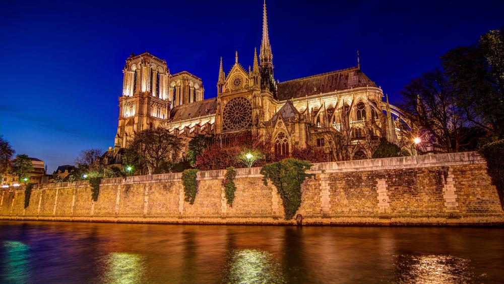 Notre Dame at night - Paris, France wallpaper