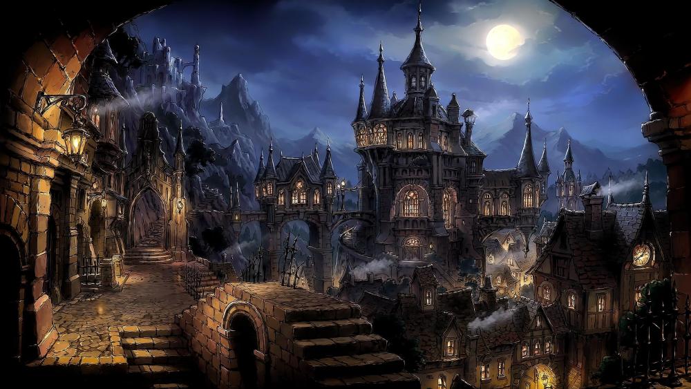 Moonlit Fantasy Castle Escape wallpaper