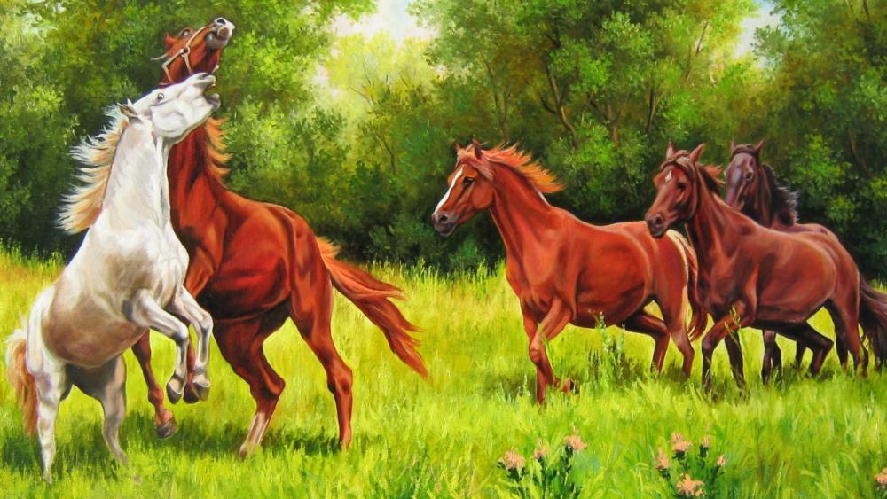 Painting of horses  wallpaper