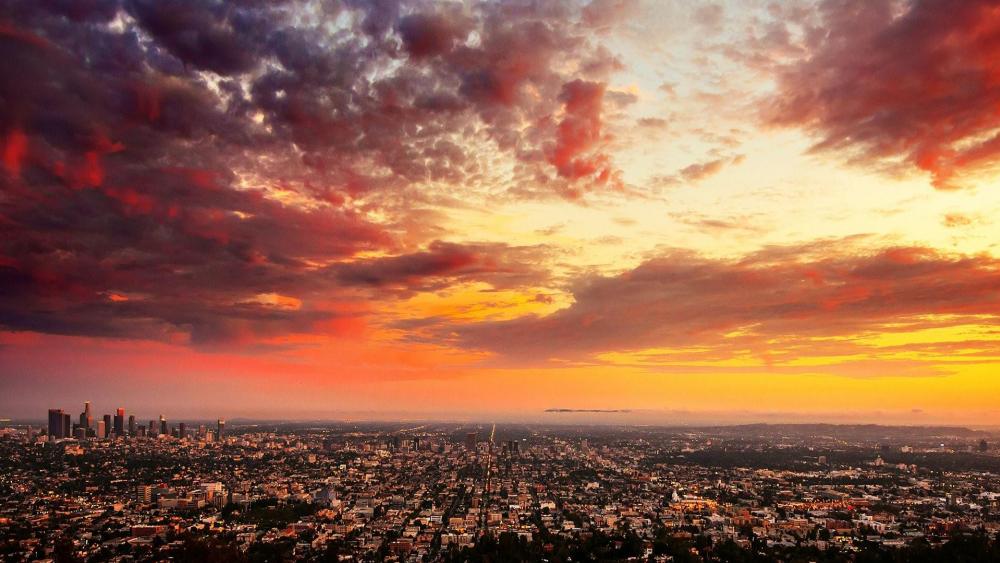 Red sky at morning in Los Angeles wallpaper