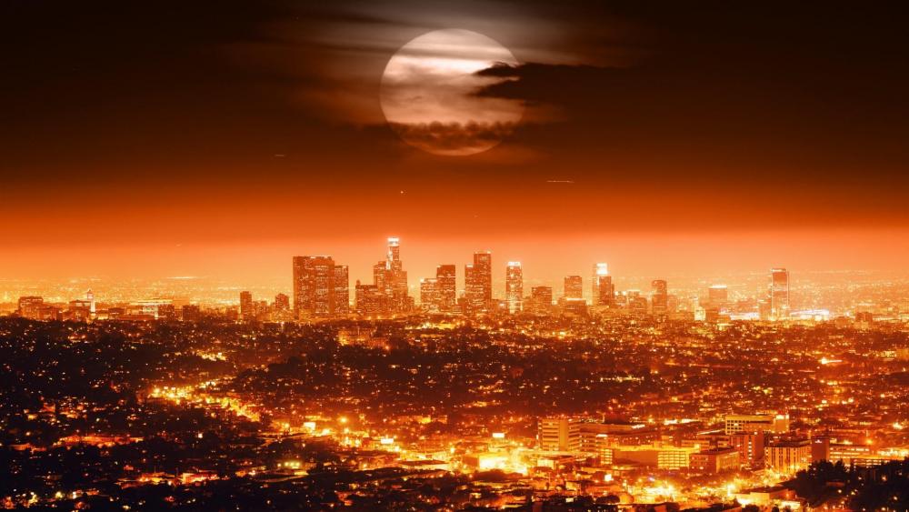 Full moon in the dark sky above Los Angeles  wallpaper