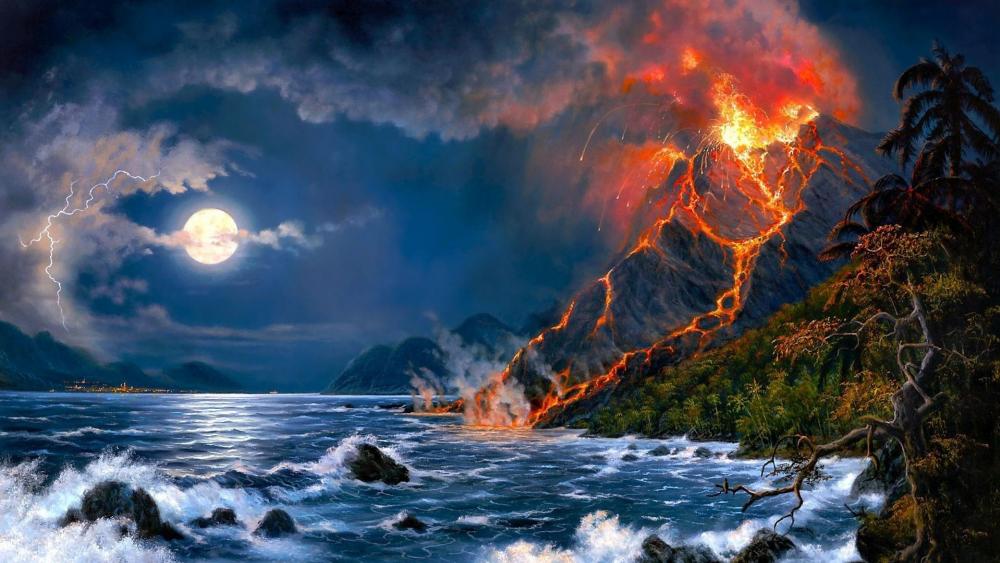 Volcano eruption - Fantasy art  wallpaper
