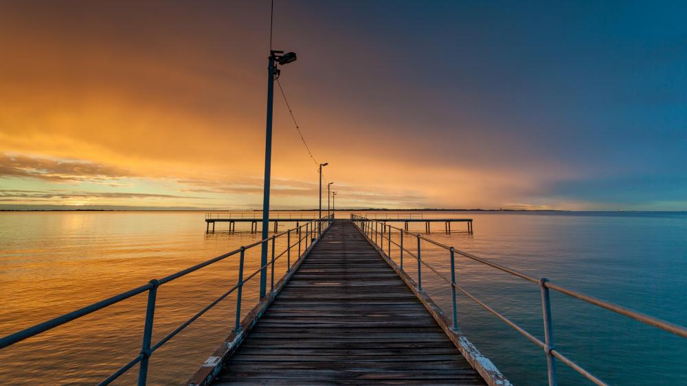 Sunset at the fishing pier wallpaper