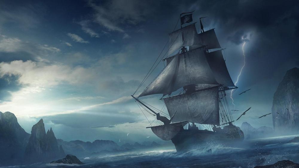 ‍☠️ Pirate ship at sea - Fantasy art wallpaper