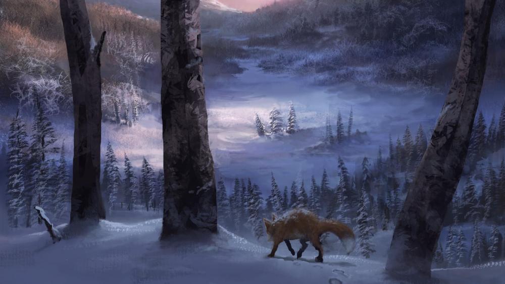 Lone fox in the winter forest ❄️ wallpaper