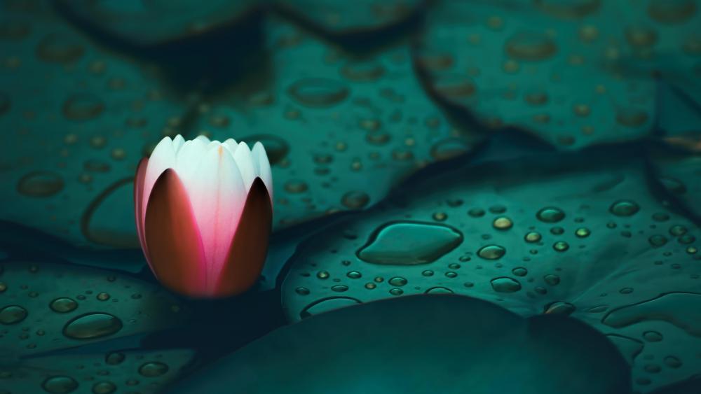 Water lily and waterdrops wallpaper