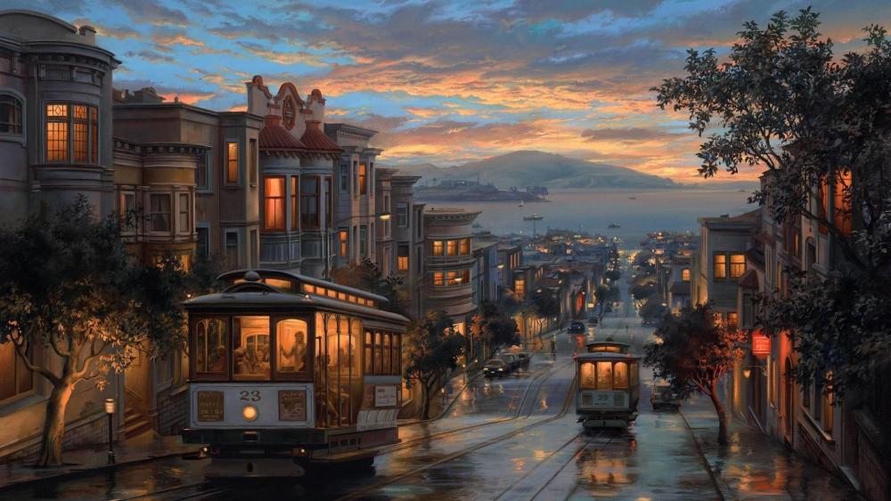 San Francisco Tram by the evening wallpaper