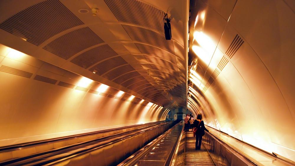 Underground subway escalator wallpaper