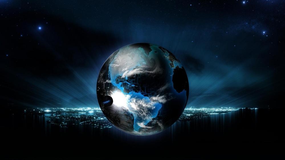 Earth globe over the city lights wallpaper