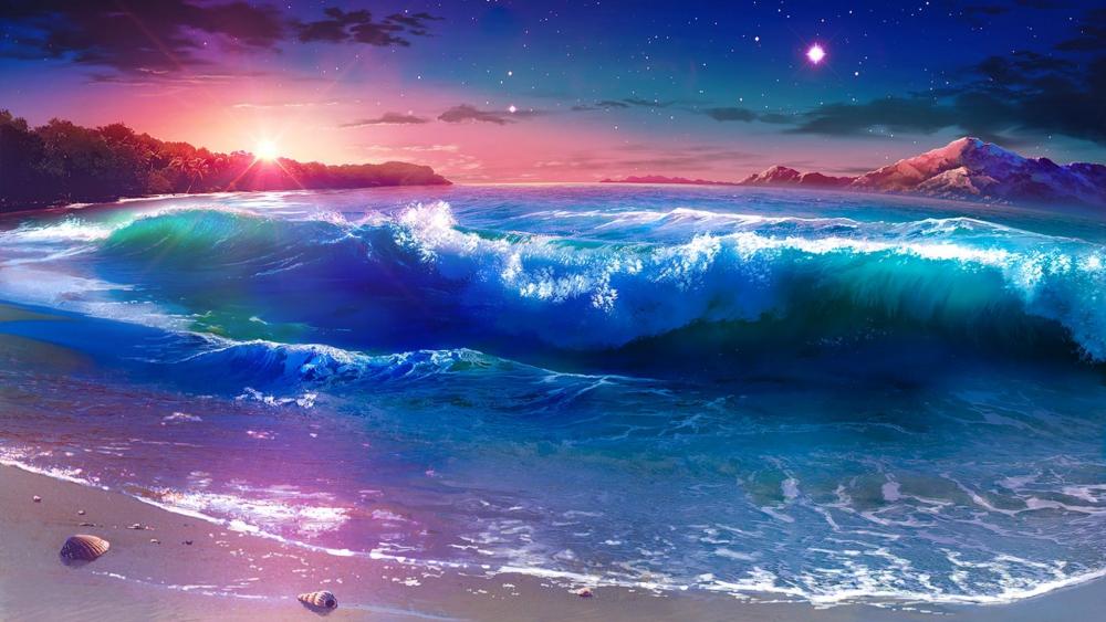 Starry night over the seashore - Fantasy landscape wallpaper