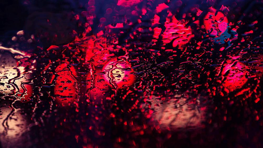 Red bokeh light in the rain wallpaper