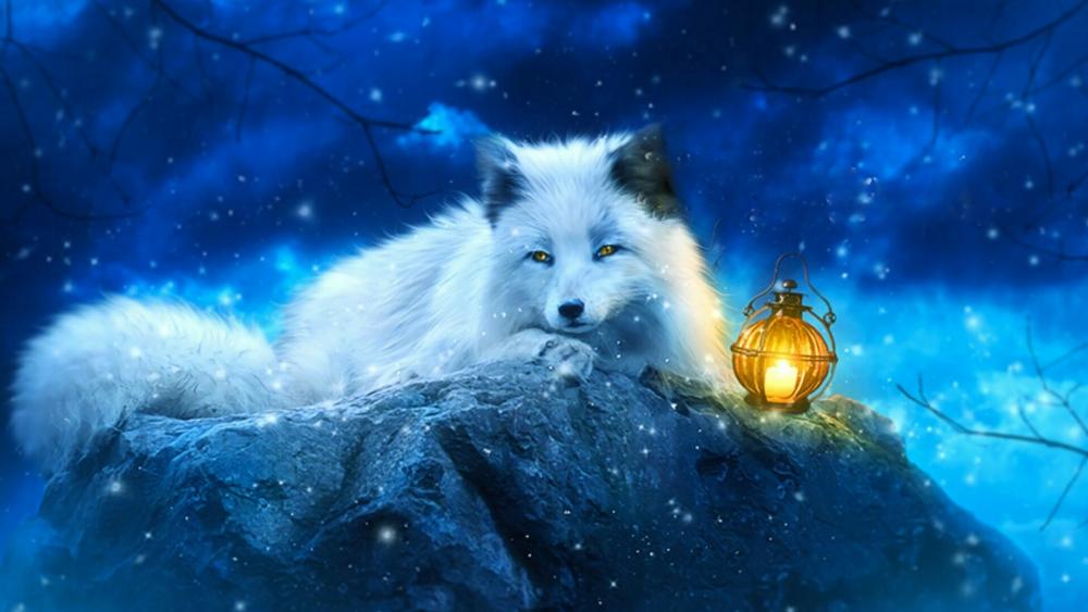 White fox art wallpaper