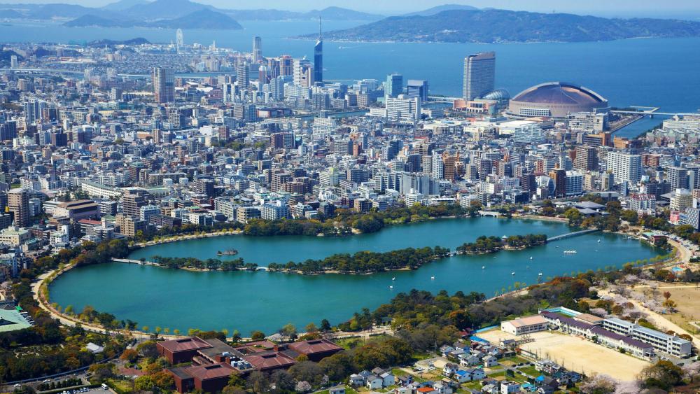Ōhori Park, Japan - Aerial photography wallpaper