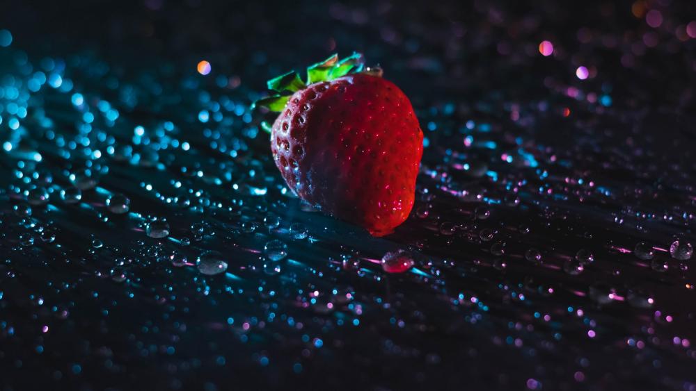 Droplets and strawberry  wallpaper