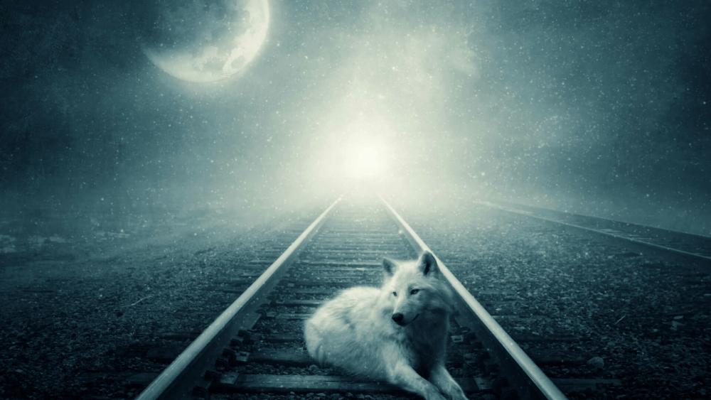 White wolf in the full moon  wallpaper
