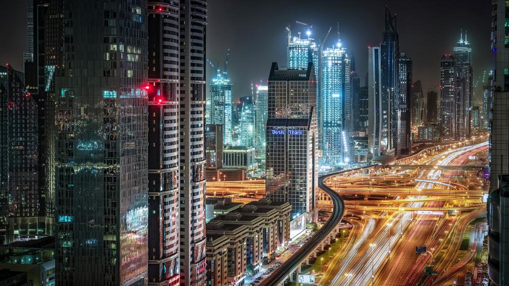 Night lights of Dubai, United Arab Emirates wallpaper - backiee