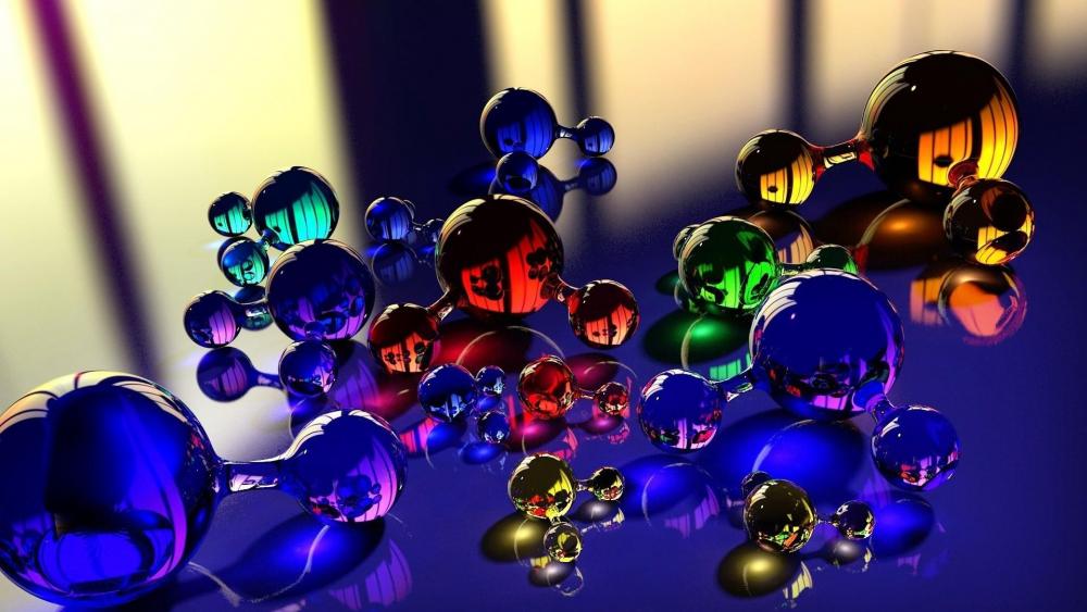 Abstract colorful molecule glass balls wallpaper