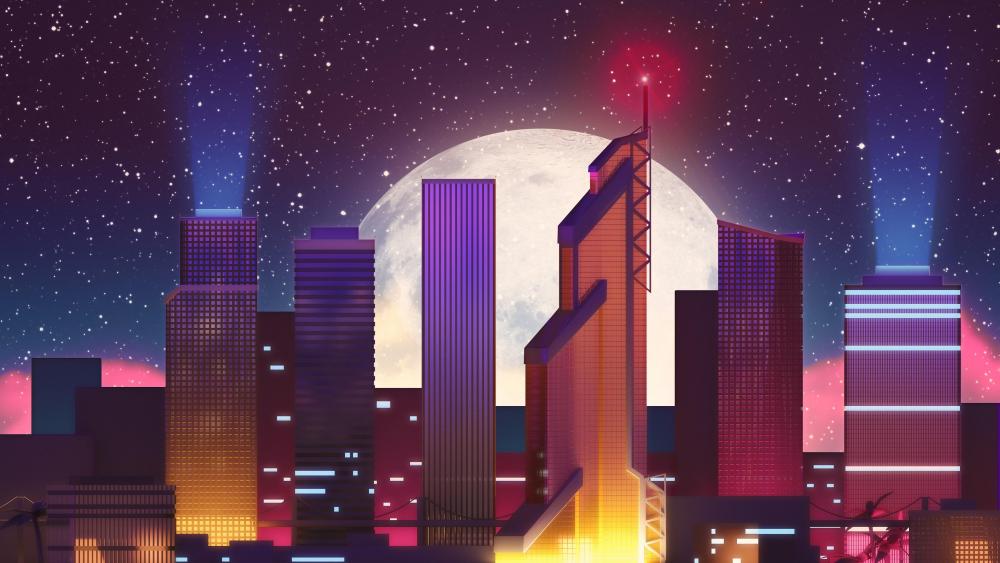 Synthwave City - Digital artwork  wallpaper