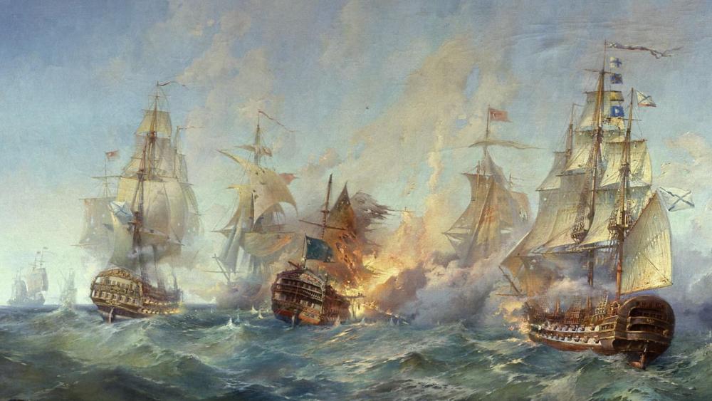 Sea battle - Painting art wallpaper