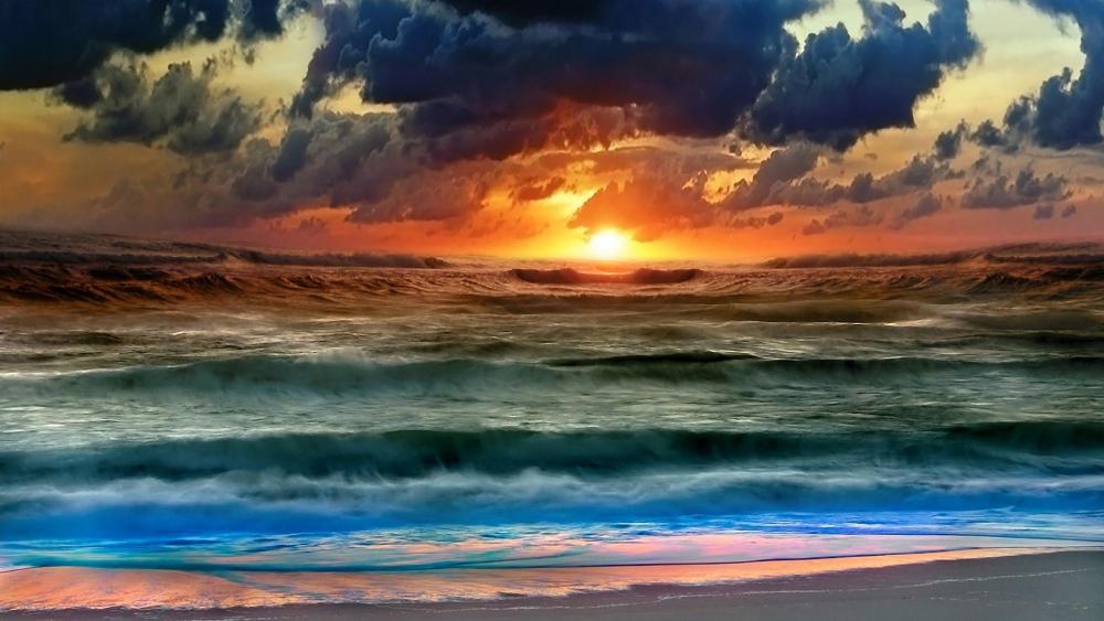 Windy shore at sunset wallpaper