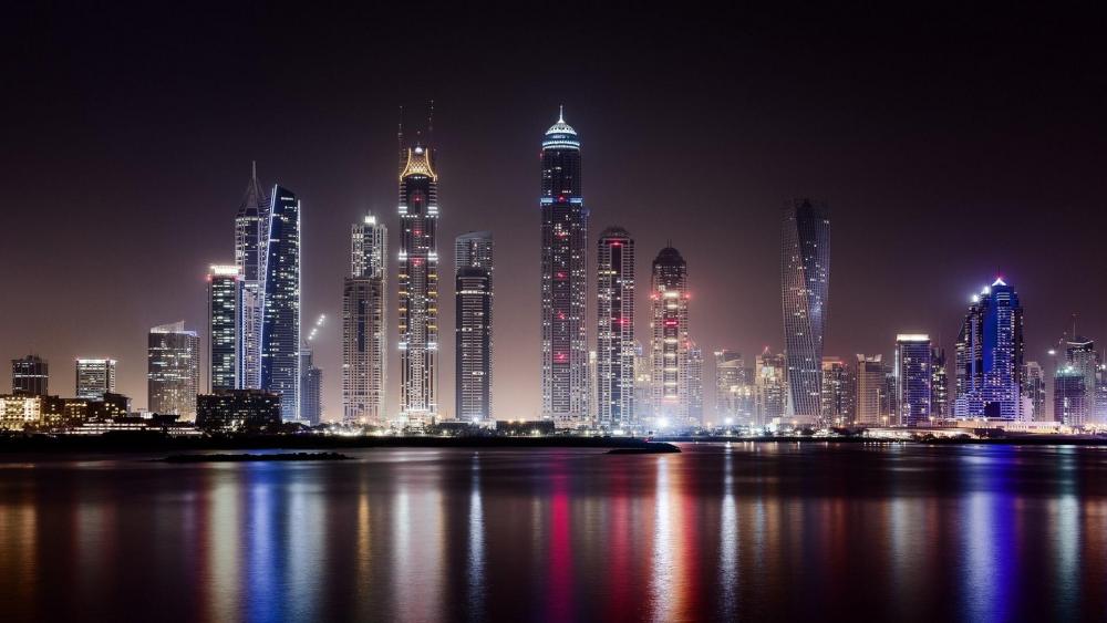 Dubai at night from Business Bay wallpaper
