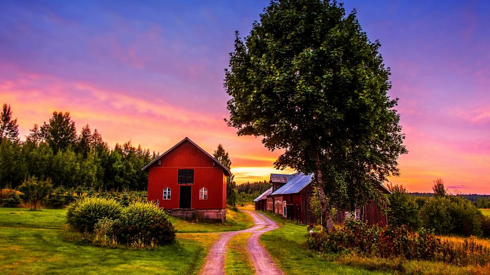Farm house with a pathway wallpaper