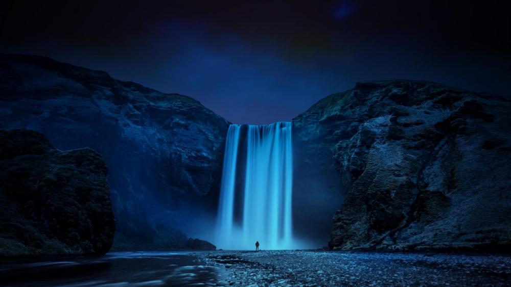 Skógafoss Waterfall At Night Iceland Backiee 1758